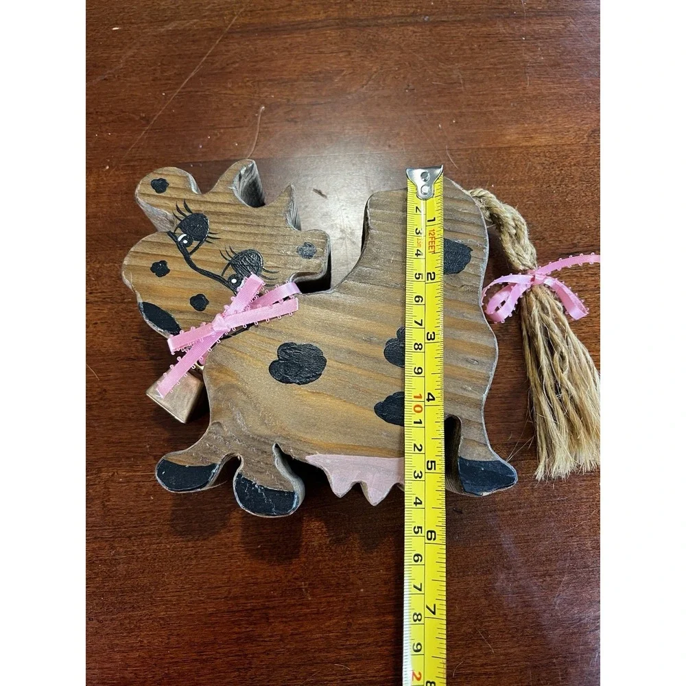 Vintage‎ Wood Hand Painted Cow Shelf Sitter Figurine Country Farmhouse Decor